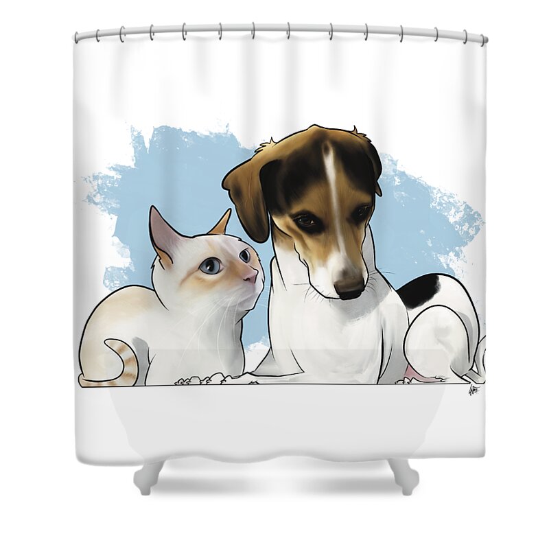 Romeo Shower Curtain featuring the drawing Romeo and Ernie Wetherington by John LaFree