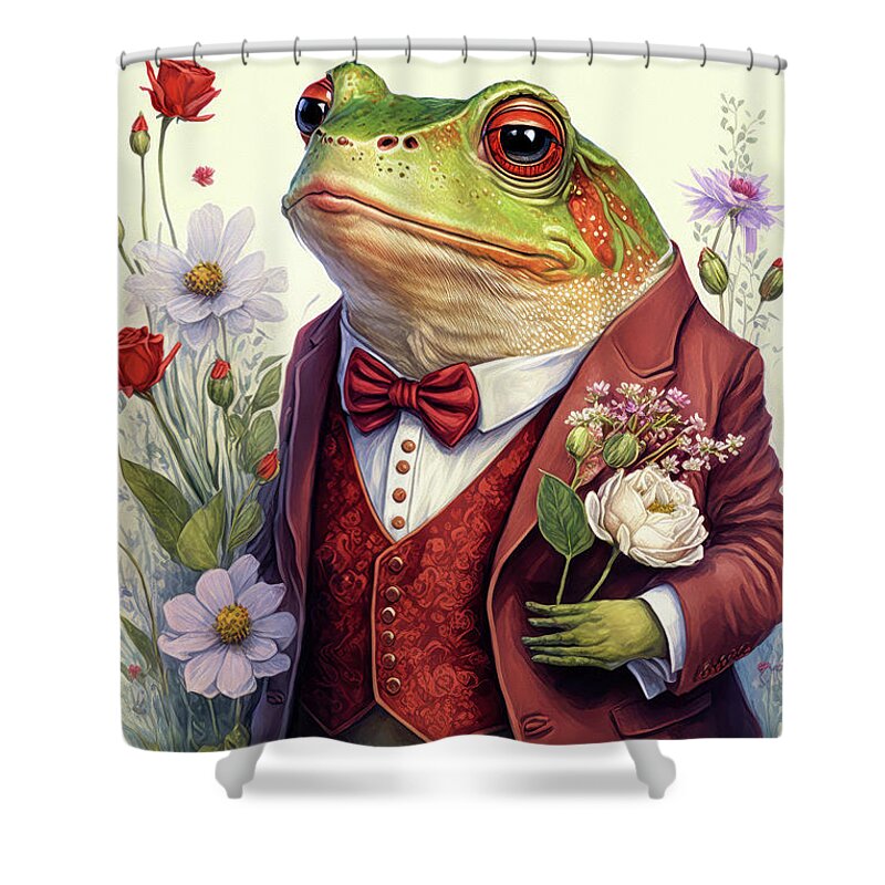 Frogs Shower Curtain featuring the painting Romeo The Bullfrog by Tina LeCour