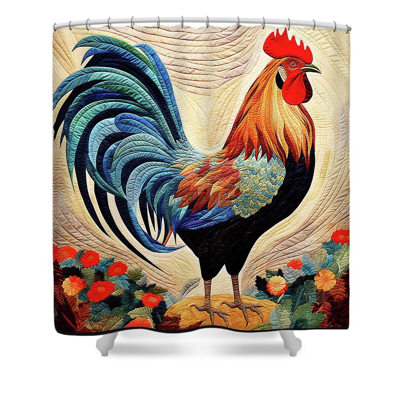 Rooster Shower Curtain featuring the digital art Rooster - King of the Barnyard by Peggy Collins