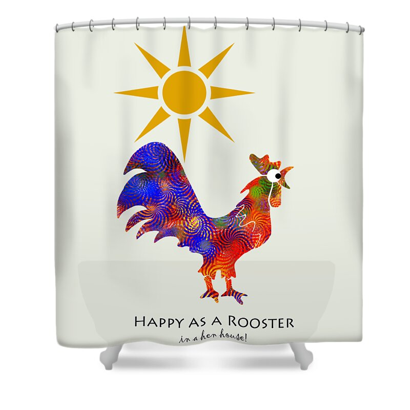 Rooster Shower Curtain featuring the mixed media Rooster Pattern Art by Christina Rollo