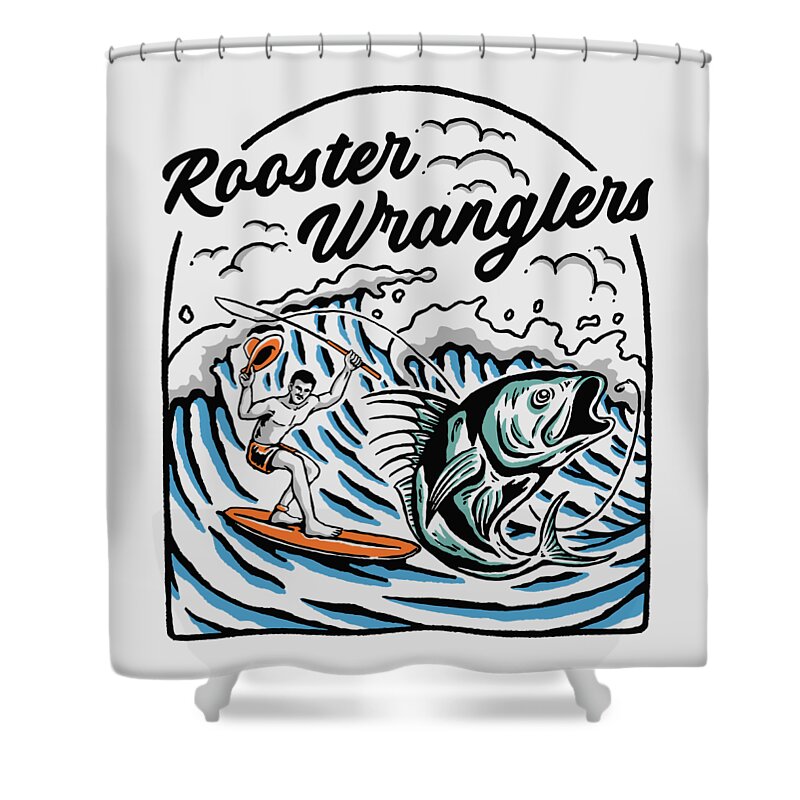 Rooster Shower Curtain featuring the digital art Rooster Wrangler by Kevin Putman