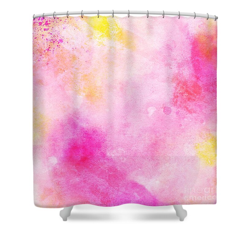 Watercolor Shower Curtain featuring the digital art Rooti - Artistic Colorful Abstract Yellow Pink Watercolor Painting Digital Art by Sambel Pedes