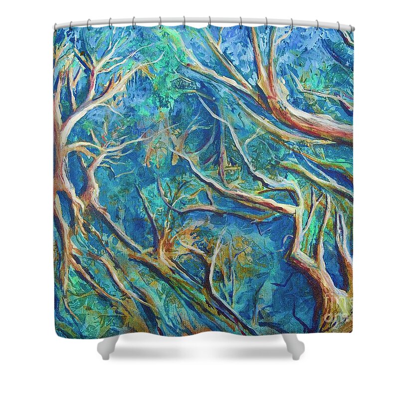 Abstract Shower Curtain featuring the painting Roots by AnnaJo Vahle