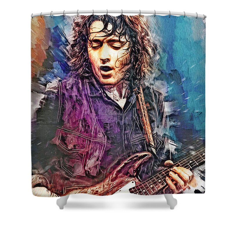 Rory Gallagher Shower Curtain featuring the mixed media Rory Gallagher Guitar Virtuoso by Mal Bray