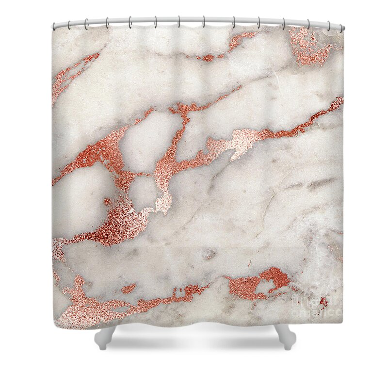 Marble Shower Curtain featuring the painting Rose Gold Marble Blush Pink Copper Metallic Foil by Modern Art