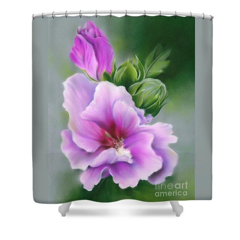 Botanical Shower Curtain featuring the painting Rose of Sharon Flower and Buds by MM Anderson