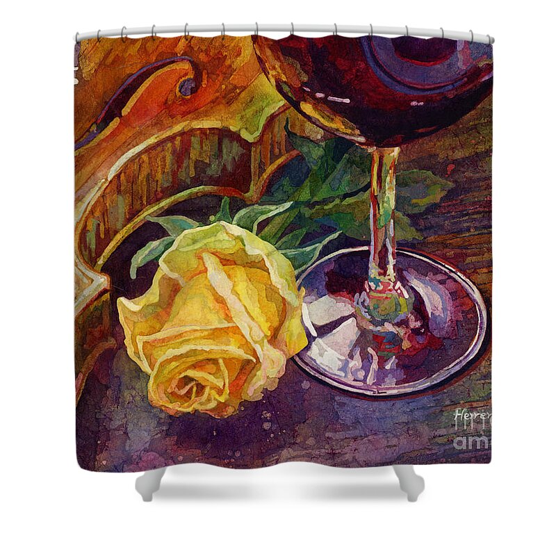 Rose Shower Curtain featuring the painting Rose, Wine, and Violin by Hailey E Herrera