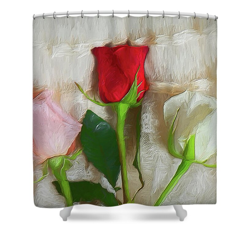 North Carolina Shower Curtain featuring the painting Roses on Lace ap by Dan Carmichael