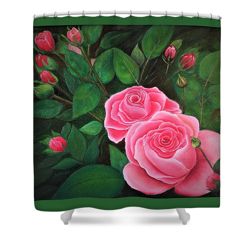 Wall Art Roses Home Decor Pink Roses Painting Original Art Picture Wall Art Oil Painting Art For The Living Room Office Decor Gift Idea For Him Pink Flowers Wall Decor Gallery Art Shower Curtain featuring the painting Roses by Tanya Harr