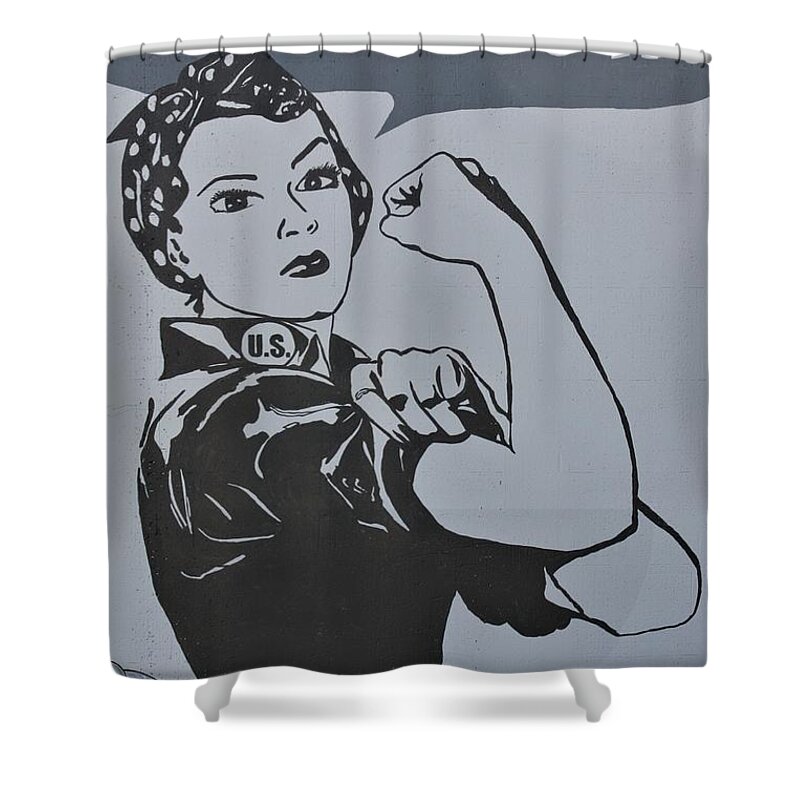 Rosie The Riveter Shower Curtain featuring the painting Rosie by Ralph LeCompte