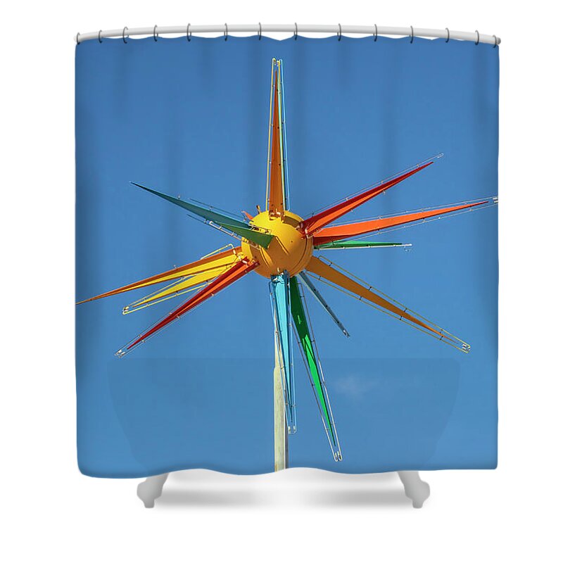 Sputnik Sign Shower Curtain featuring the photograph Roto Sphere - Route 66 - New Mexico by Susan Rissi Tregoning