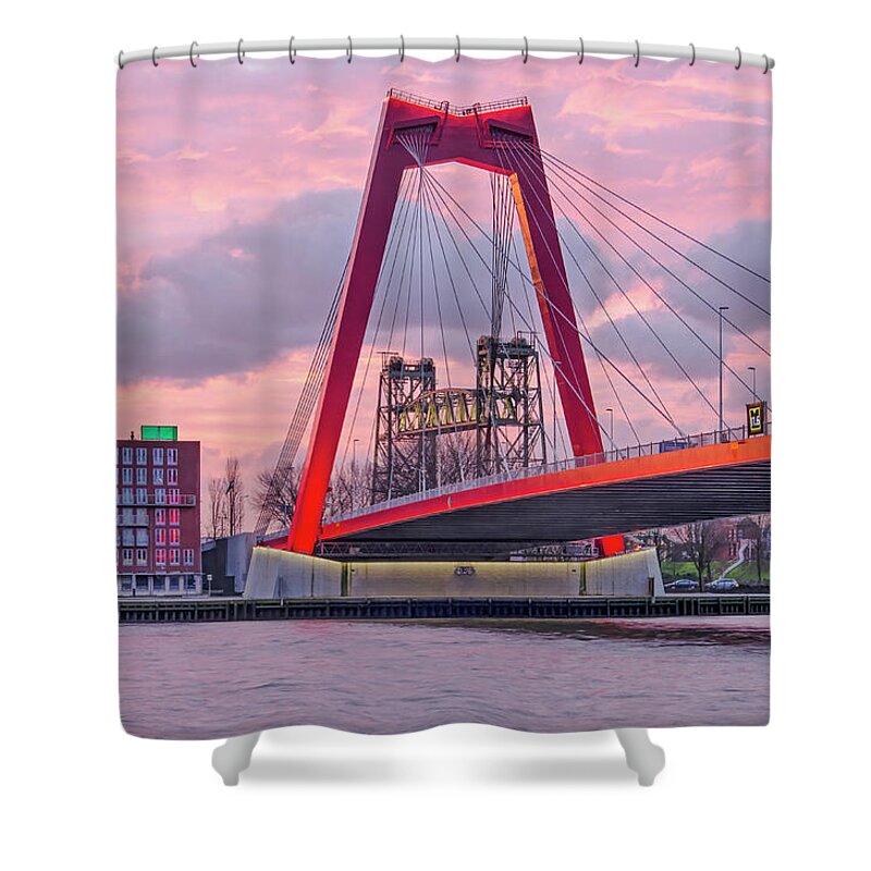 Rotterdam Shower Curtain featuring the photograph Rotterdam, Willems Bridge and De Hef by Frans Blok
