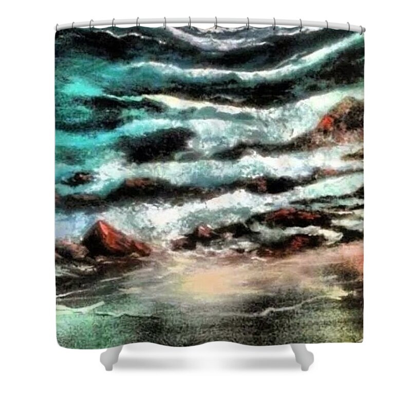 Original Works By Julie Tuckerdemps Shower Curtain featuring the painting Rough Nights by Julie TuckerDemps