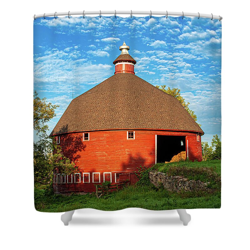© 2007 Lou Novick Lou Novick All Rights Resvered Shower Curtain featuring the photograph Round Red Barn by Lou Novick