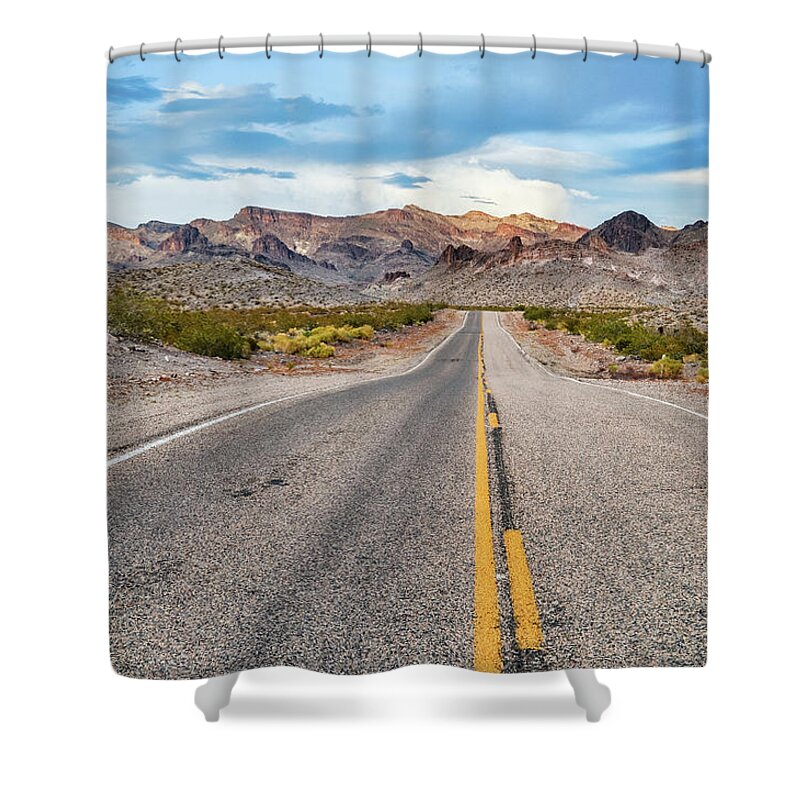 Route 66 Shower Curtain featuring the photograph Route 66 Mojave Desert Sunset by Kyle Hanson