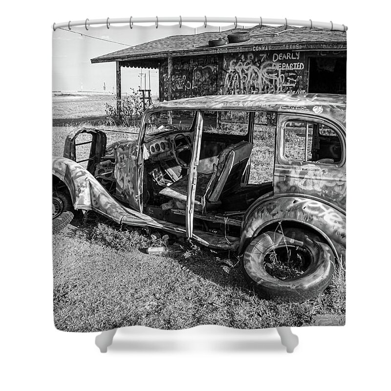 Route 66 Roadtrip - Slug Bug Ranch - Worn Out in Black and White Shower  Curtain by Matt Richardson - Pixels Merch