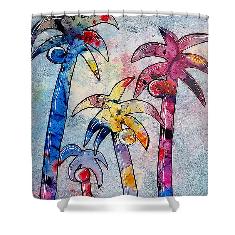 Abstract Shower Curtain featuring the painting Rubber Palms by Lucy Lemay