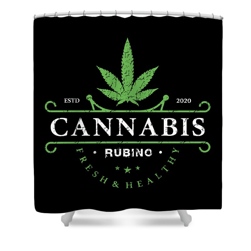 T Shirt Shower Curtain featuring the painting Rubino Brand Logo T-Shirt T Shirt Tee Cannabis Marijuana Weed by Tony Rubino
