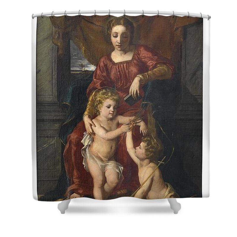 Vintage Shower Curtain featuring the painting Rudolph Ernst Maria, John and the Child Jesus, 1875 by MotionAge Designs