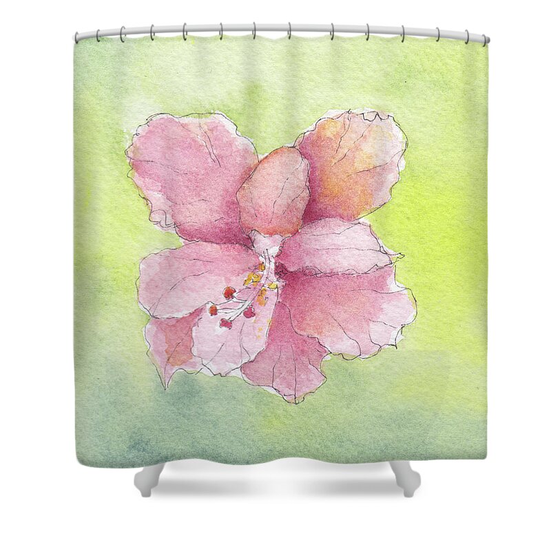 Hibiscus Shower Curtain featuring the painting Ruffled Hibiscus #2 by Anne Katzeff
