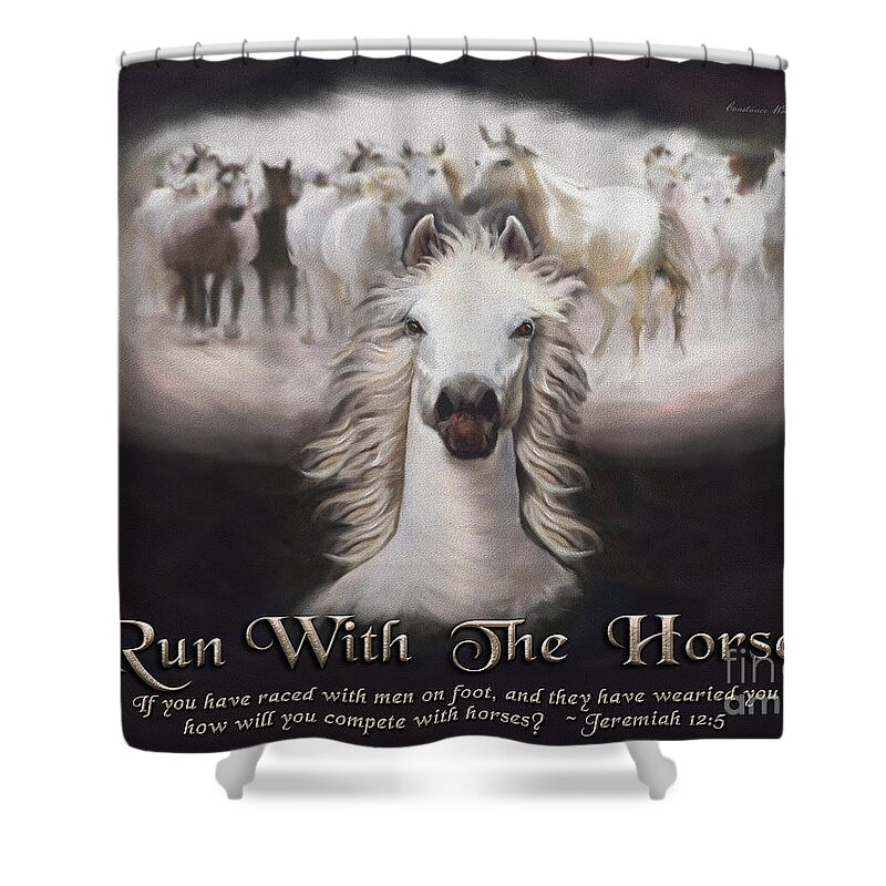 Horse Shower Curtain featuring the digital art Run With The Horses by Constance Woods