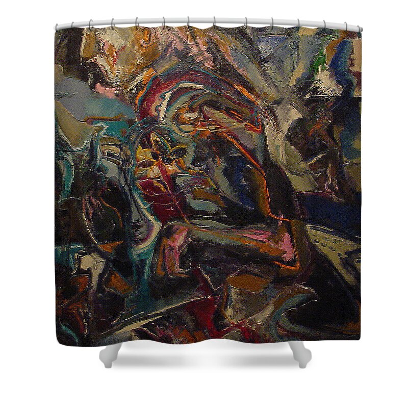 Oil On Canvas Shower Curtain featuring the painting Running Man by Todd Krasovetz