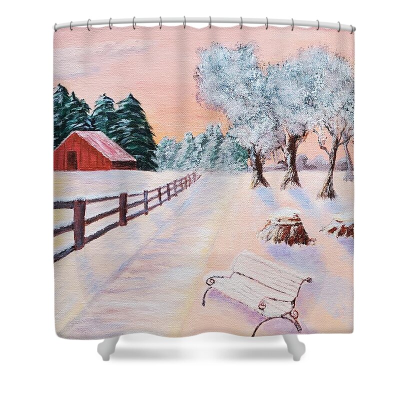 Snow Shower Curtain featuring the painting Rural Retreat by Gail Friedman