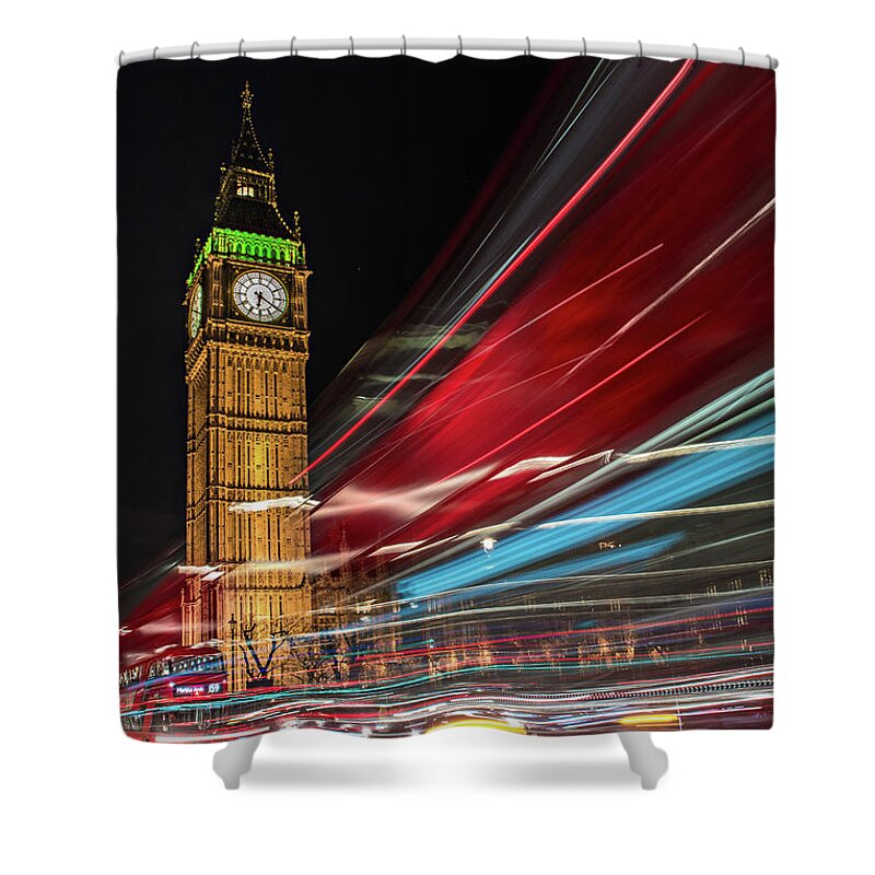 Big Ben Shower Curtain featuring the photograph Rush Hour Chaos by Linda Villers