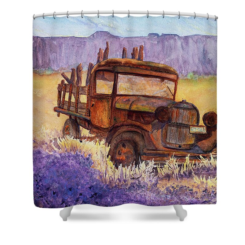 Ford Shower Curtain featuring the painting Rust Bucket by Cheryl Prather
