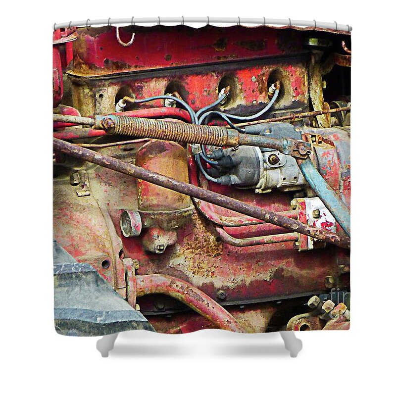 Tractor Shower Curtain featuring the digital art Rusted Tractor Engine by Dee Flouton