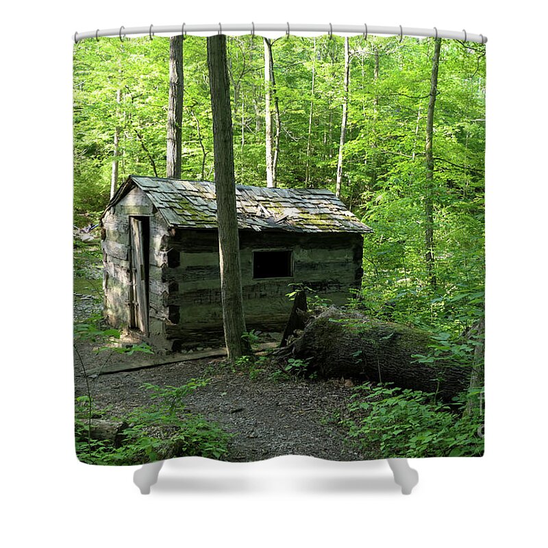 Rustic Shower Curtain featuring the photograph Rustic Camp Cabin by Bentley Davis