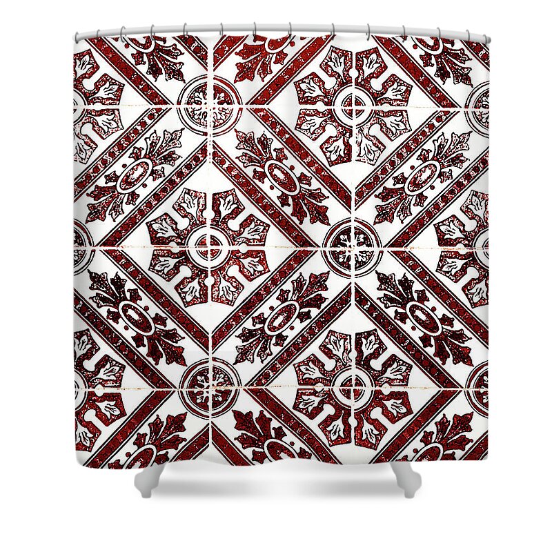 Iron Red Shower Curtain featuring the painting Rustic Iron Red Tiles Mosaic Design Decorative Art II by Irina Sztukowski