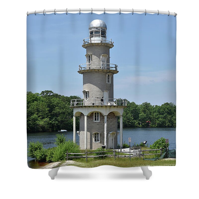 Lighthouse Shower Curtain featuring the photograph Rustic old New England Lighthouse by Mark Stout