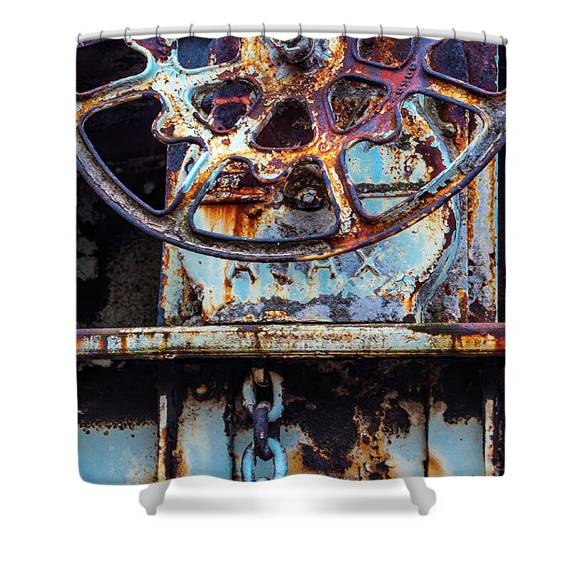 Clev Shower Curtain featuring the photograph Rusting Wheel by Stewart Helberg