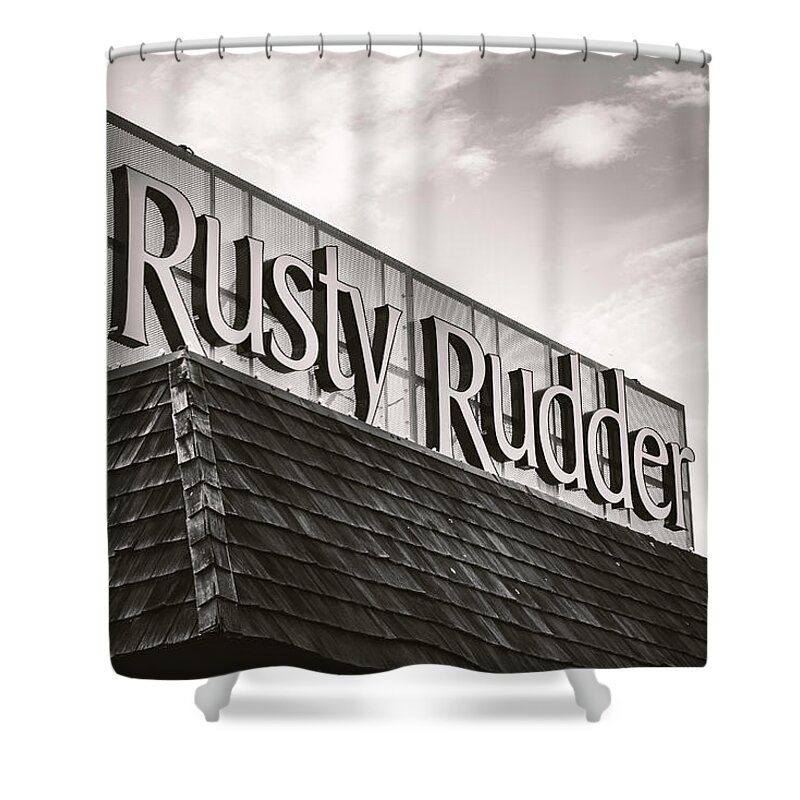 Rusty Shower Curtain featuring the photograph Rusty Rudder Sign by Jason Fink