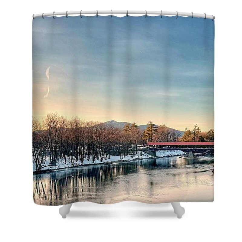 Saco Shower Curtain featuring the photograph Saco River Covered Bridge by Monika Salvan