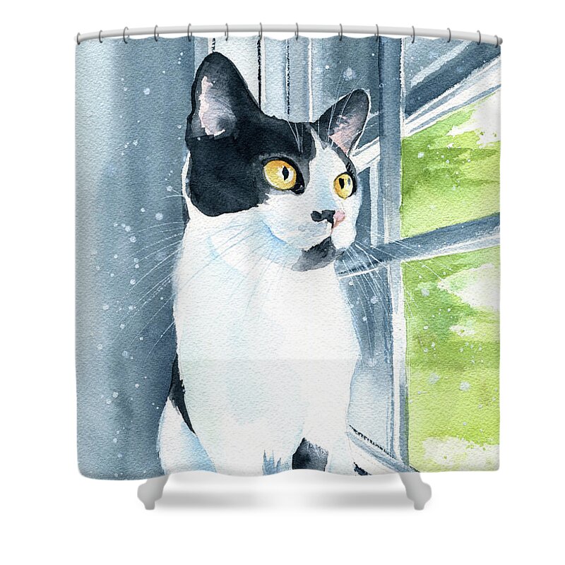 Cat Paintings Shower Curtain featuring the painting Sadie Cat Painting by Dora Hathazi Mendes