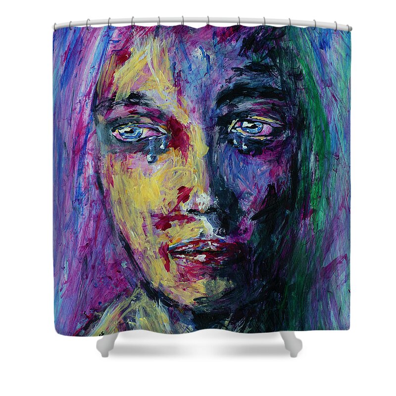 Woman Shower Curtain featuring the painting Sadness by Mark Ross