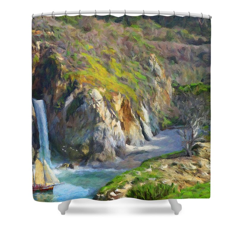 Seascape Shower Curtain featuring the painting Safe Harbor One by Trask Ferrero