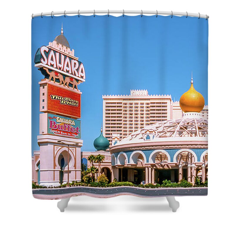 Sahara Casino Shower Curtain featuring the photograph Sahara Hotel and Casino Las Vegas 1999 2 to 1 Ratio by Aloha Art