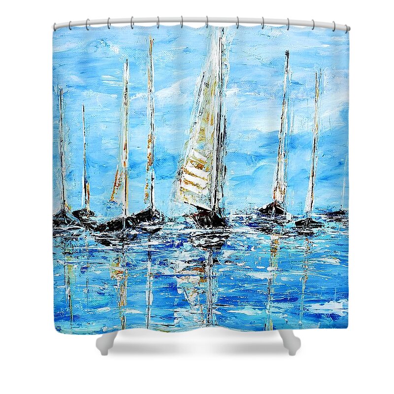 Sailing Shower Curtain featuring the painting Sail Away by Zan Savage