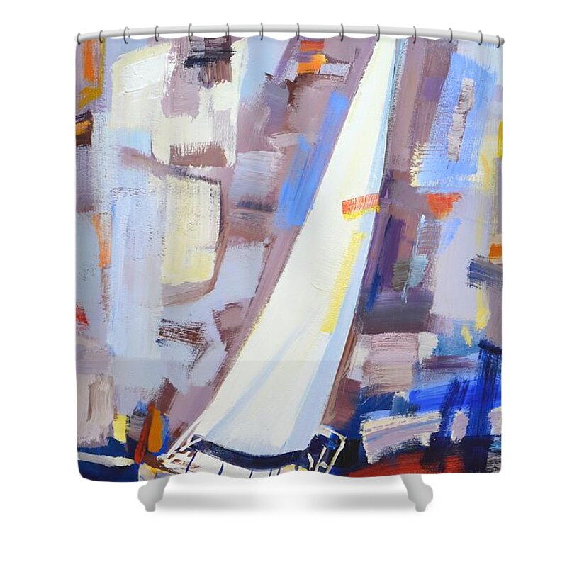 Sailboats Shower Curtain featuring the painting Sailboat 8. by Iryna Kastsova