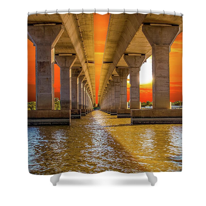 Sailboat Bridge Shower Curtain featuring the photograph Sailboat Bridge at Sunset by David Wagenblatt