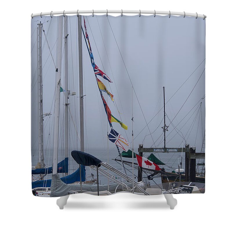 Sailboats Shower Curtain featuring the photograph Sailboat Flags at Harbor by Karen Zuk Rosenblatt