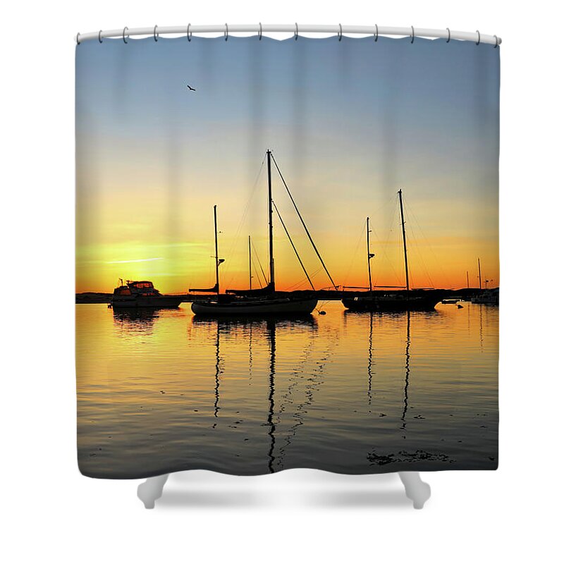 Morro Bay Shower Curtain featuring the photograph Sailboats in the Sunset by Vivian Krug Cotton