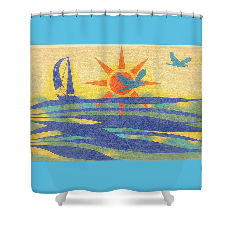 Birds Shower Curtain featuring the digital art Sailing Fun at the Beach Painting by Debra and Dave Vanderlaan