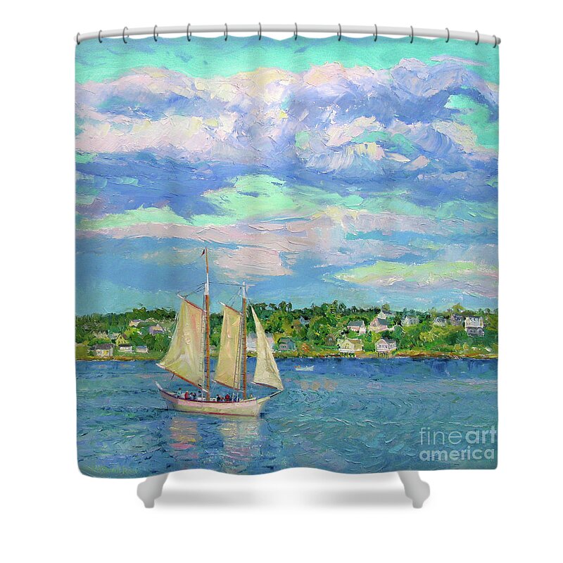 Gloucester Harbor Shower Curtain featuring the painting Sailing Gloucester Harbor by John McCormick