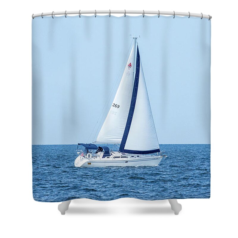 Sail Boat Shower Curtain featuring the photograph Sailing in the Blue by Gary Wightman