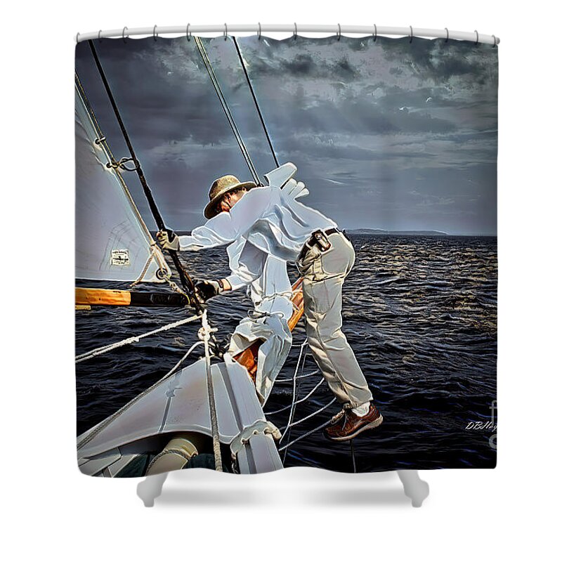 Sailing Shower Curtain featuring the mixed media Sailing - Not for Wimps by DB Hayes