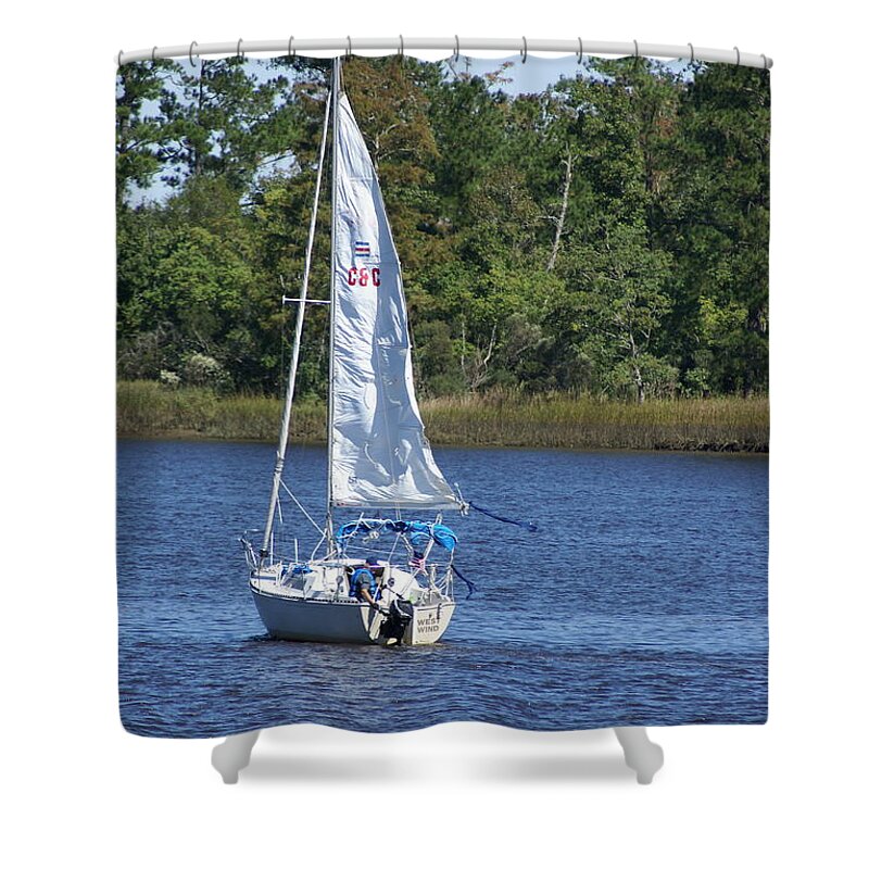  Shower Curtain featuring the photograph Sailing on the Brunswick River by Heather E Harman